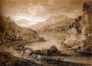  panier Peintre - Paysage montagneux avec panier et figures Thomas Gainsborough